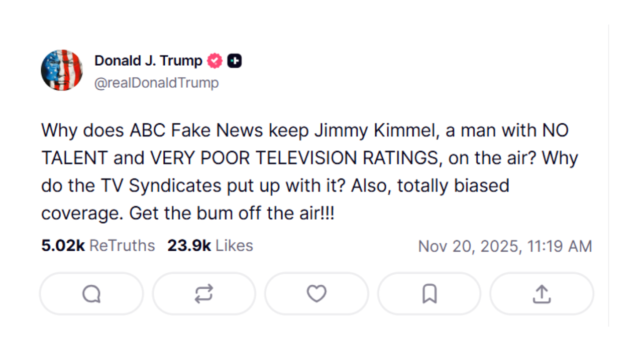 Truth Social post/ @Donald J. Trump Truth Social/ Donald J. Trump