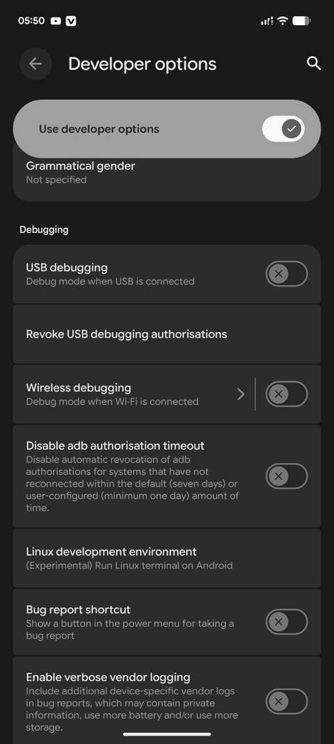 USB Debugging Developer options