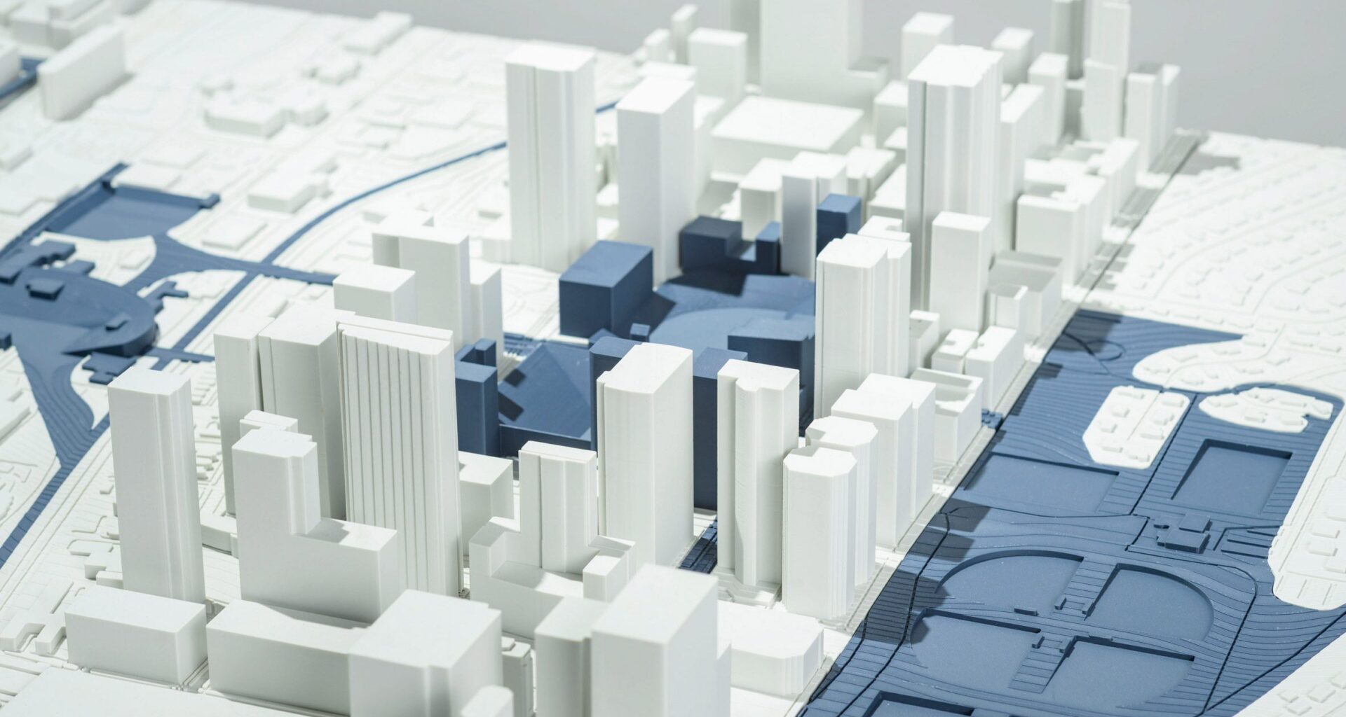 architectural model in tones of white and blue