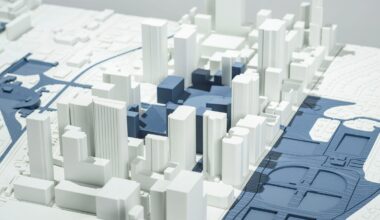 architectural model in tones of white and blue