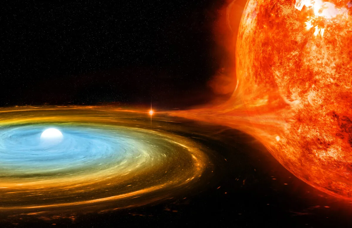 Artist's impression of a white dwarf drawing material away from a red giant. Credit: NASA/CXC/M.Weiss