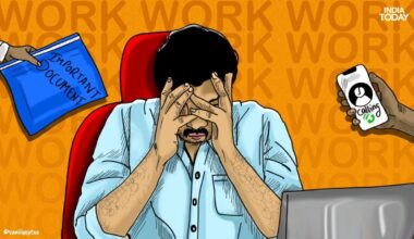 Man with hand on head with work pressure