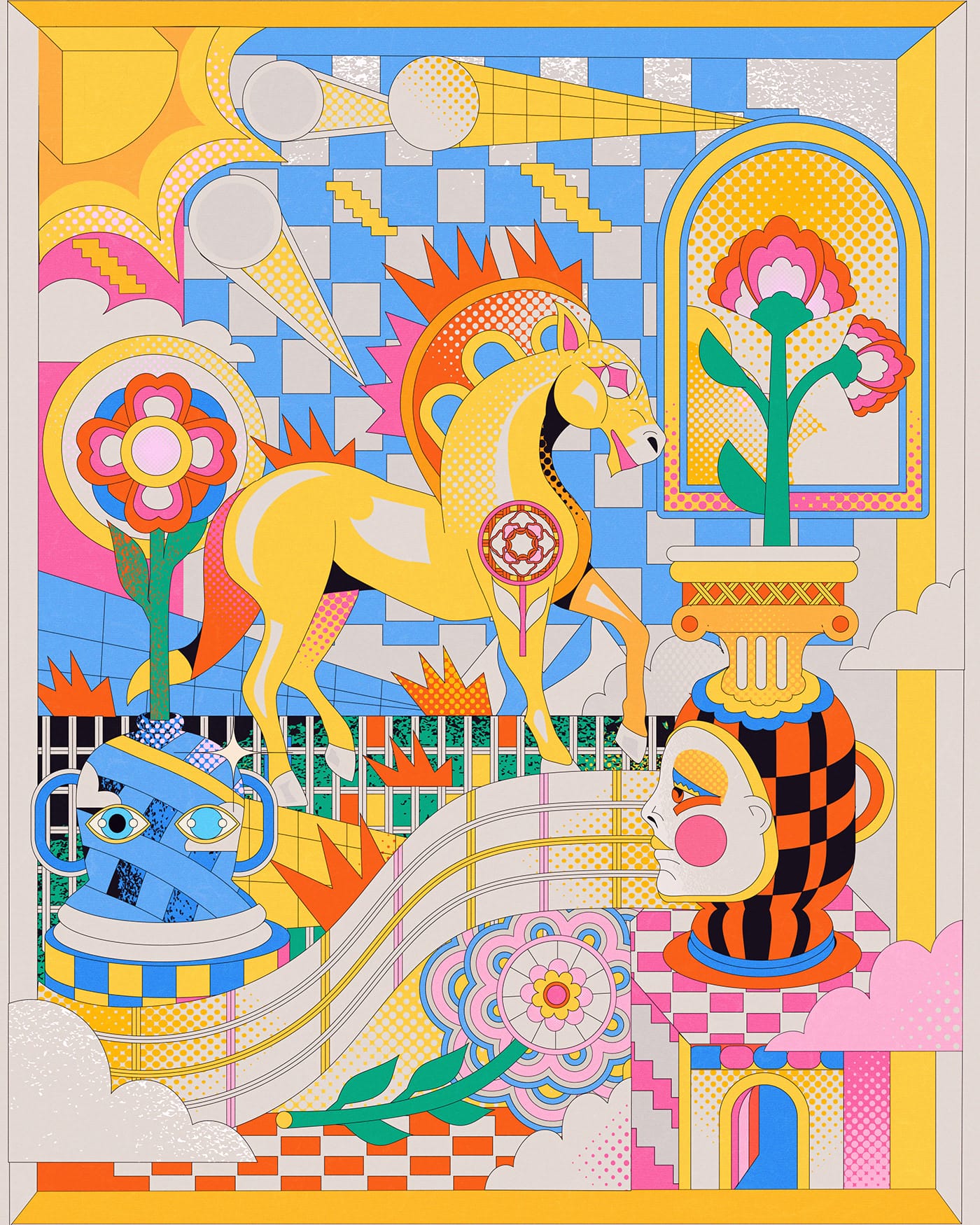 a colorful digital illustration by YoAz featuring a horse