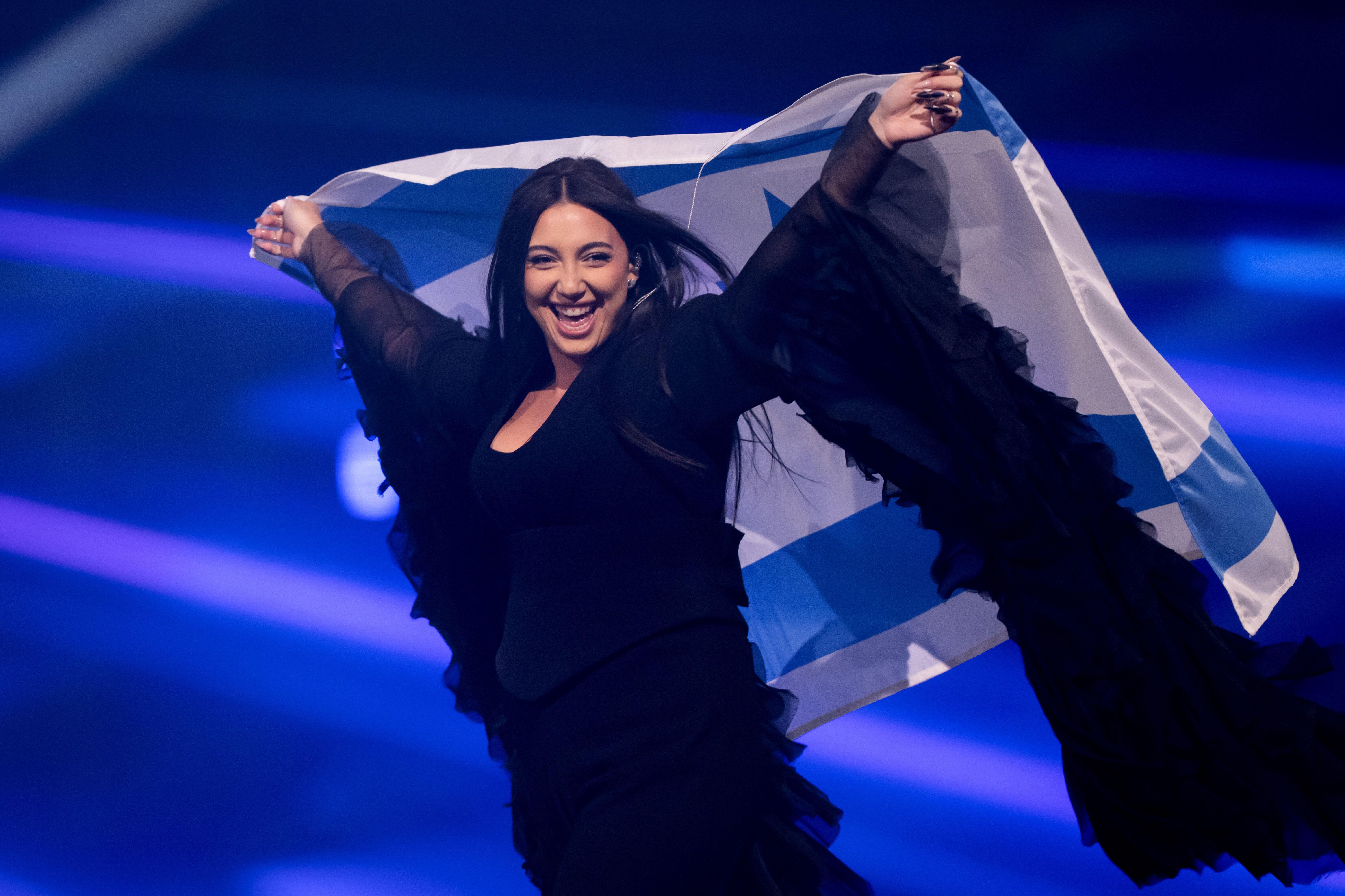 Yuval Raphael for Israel during the flag parade at the Eurovision Song Contest.