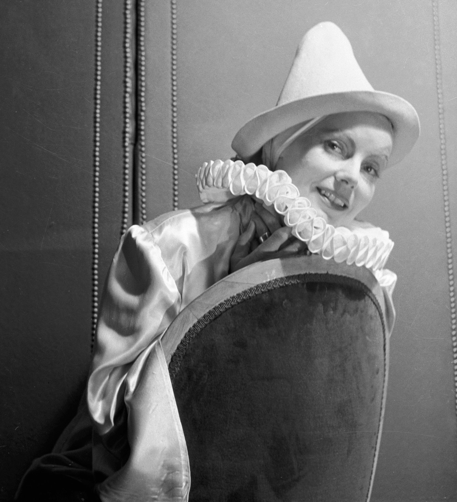 Greta Garbo in a clown-like costume by Cecil Beaton.