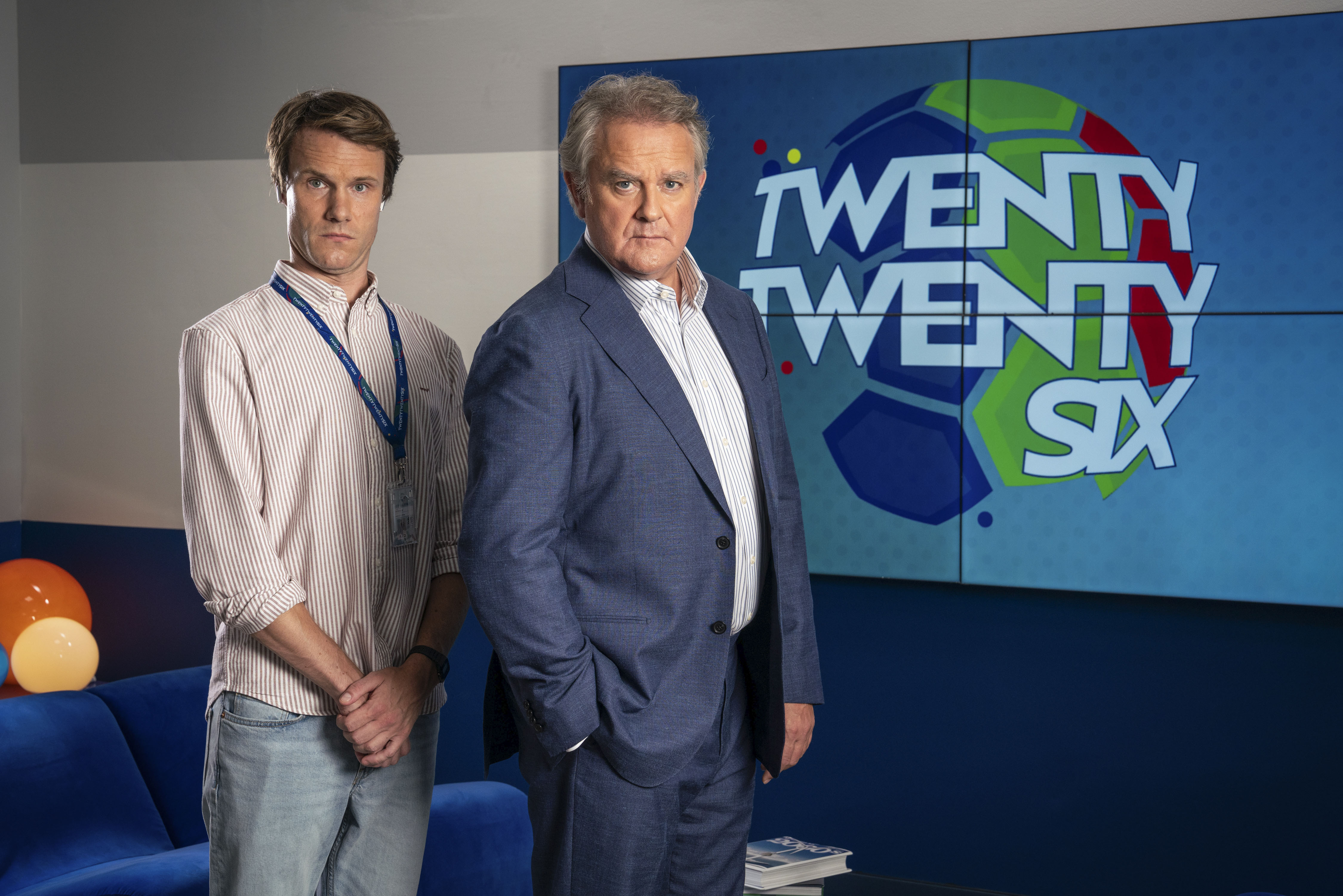 Will Humphries (Hugh Skinner) and Ian Fletcher (Hugh Bonneville) from Twenty Twenty Six.