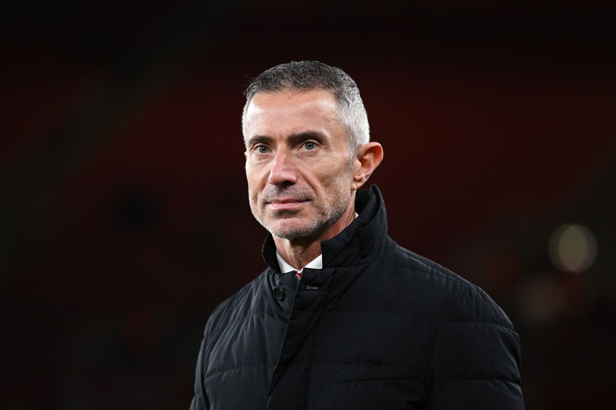 Andrea Berta, Sporting Director of Arsenal looks on prior to a UEFA Champions League match