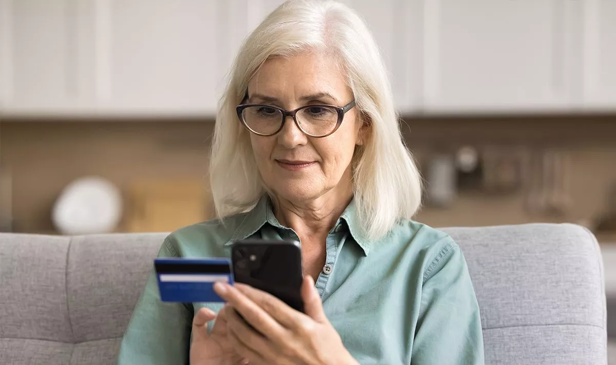 A woman checks her finances