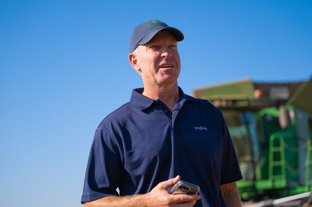 Jeff Rowe, the CEO of Syngenta, during the start of the 2025 harvest on his family farm in the US state of Illinois on September 30, 2025. Photo: Handout