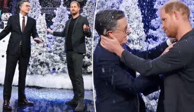 Prince Harry nearly kisses Stephen Colbert in 'Late Show' skit