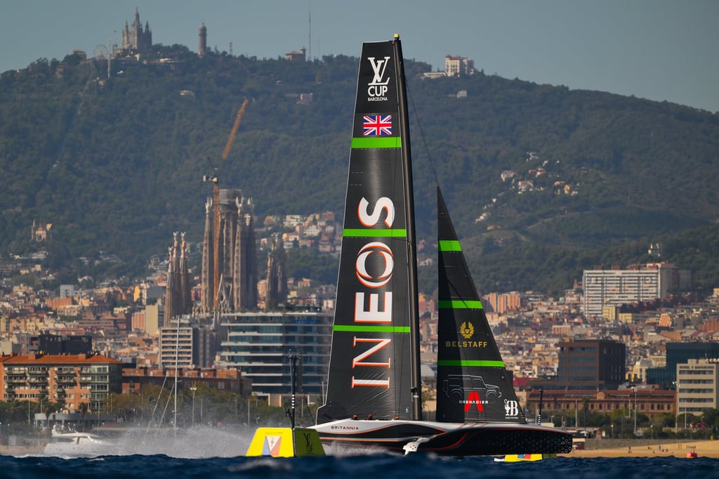 The AC75 Ineos Britannia team in action during the Louis Vuitton Cup Final in the 37th America’s Cup in Barcelona. Photo: Getty Images