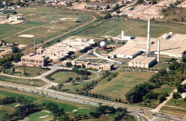 An aerial photo shows a large industrial facility.
