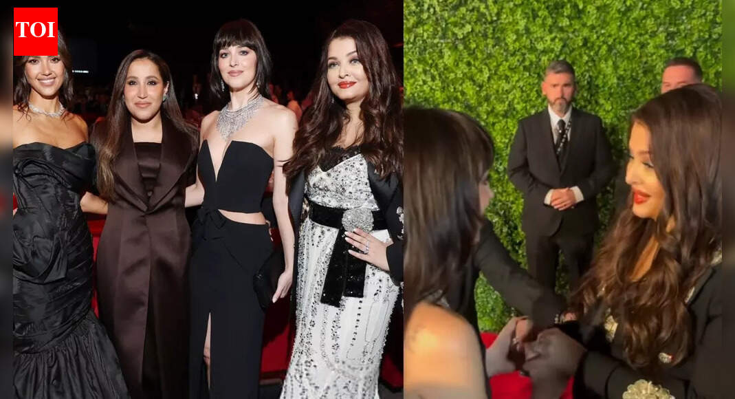Aishwarya Rai Bachchan bonds with '50 Shades Of Grey' star Dakota Johnson, poses with her, Jessica Alba; netizens call it 'the most unexpected collab' - WATCH VIDEO | Hindi Movie News