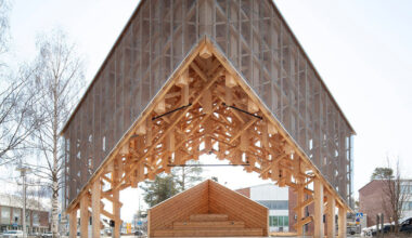 fractal timber canopy anchors communal space in eastern finland
