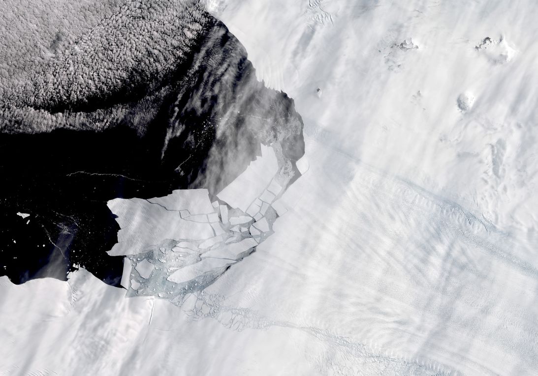 Icebergs detach from the Pine Island Glacier in Antarctica, one of the continent's fastest-retreating glaciers, February 11, 2020.