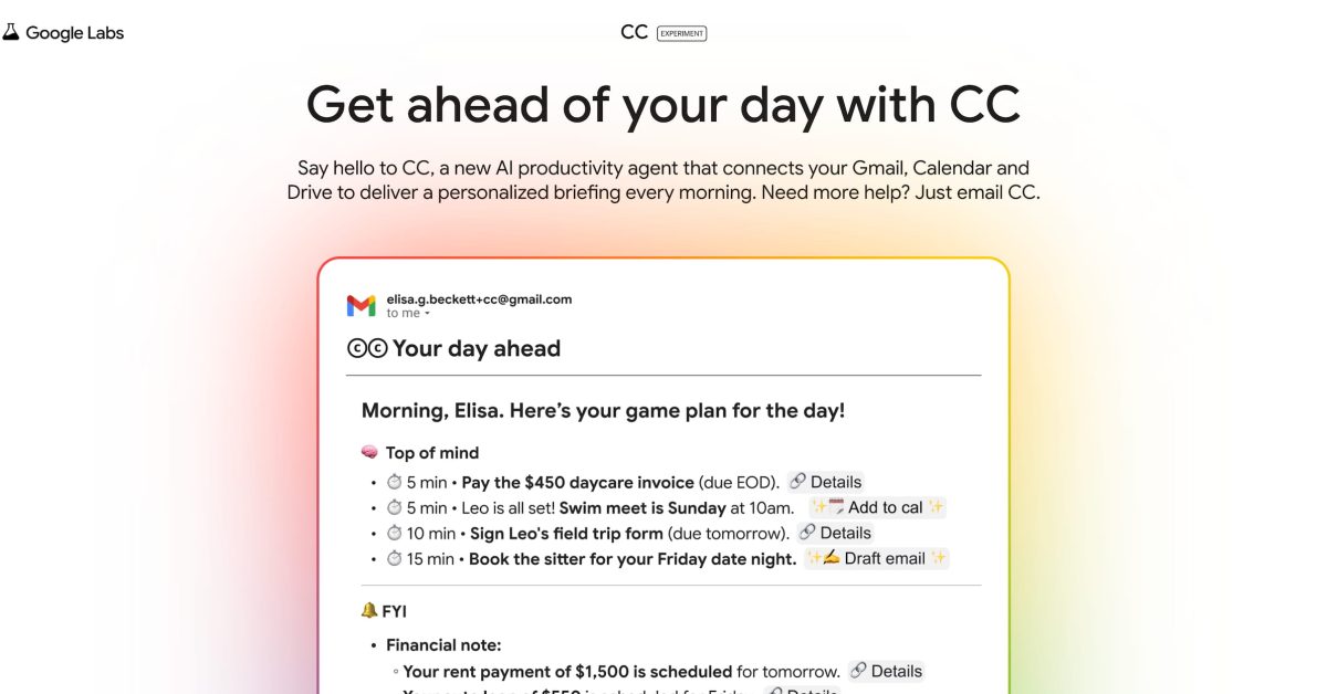 Google Labs testing ‘CC’ productivity agent that connects to Gmail