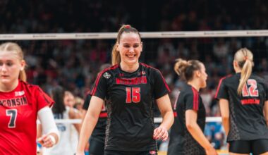 Badgers gather after a rally in the NCAA National Semifinal.