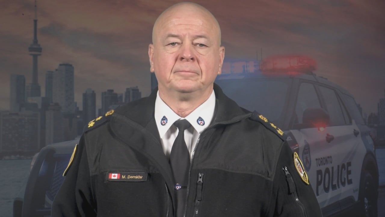 Toronto chief of police, Myron Demkew in a TPS YouTube video announcing the arrests of three men accused of attempted kidnapping in Toronto.