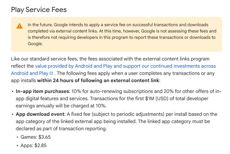 Google’s service fees for external links.