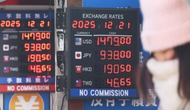 Exchange rates for the won and other currencies are displayed on a screen at a money booth in Seoul’s Myeong-dong shopping district, Sunday. Yonhap