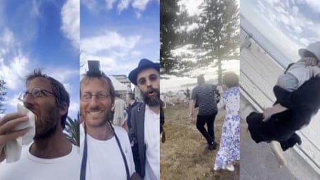 Video shows Hanukah celebrations moments before Bondi beach mass shooting – video