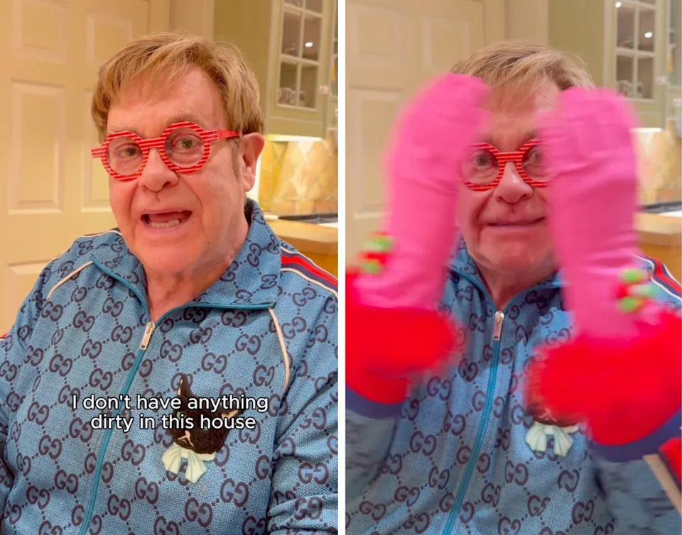 Elton John in his kitchen
