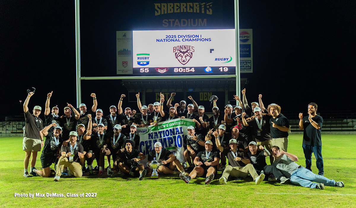 The Bonnies celebrate their national rugby title.