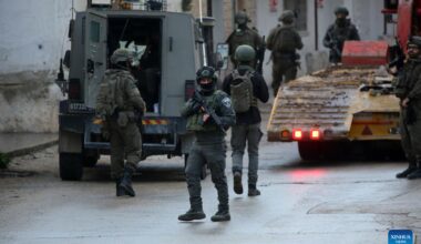 Israeli forces stand guard during house demolition in West Bank-Xinhua