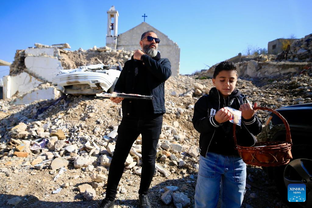 remains of church destroyed by Israeli army in southern Lebanese village of Yaroun-Xinhua