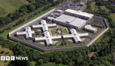 An aerial view show HMP Bronzefield from above