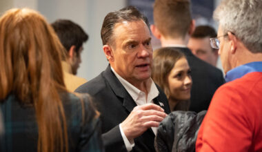 U.S. Rep. Russ Fulcher, R-Idaho, speaks with Republican supporters at the Idaho GOP election night watch party at the Grove Hotel in Boise, Idaho, on Nov. 8, 2022.