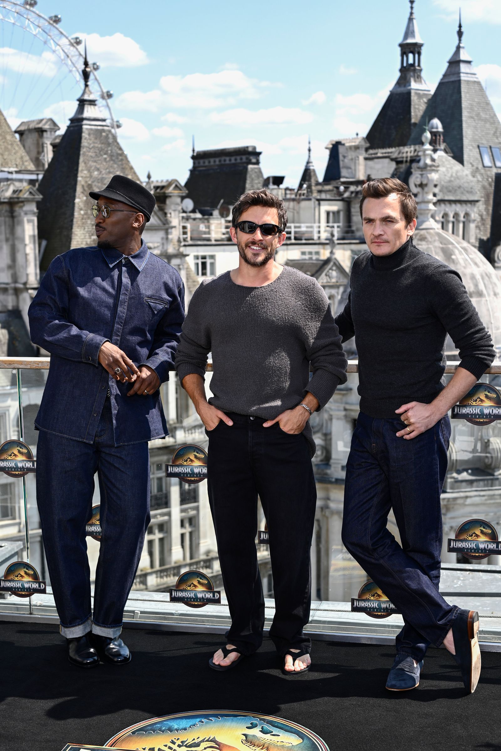 Image may contain Rupert Friend Jonathan Bailey Mahershalalhashbaz Ali Clothing Pants City People Person and Adult