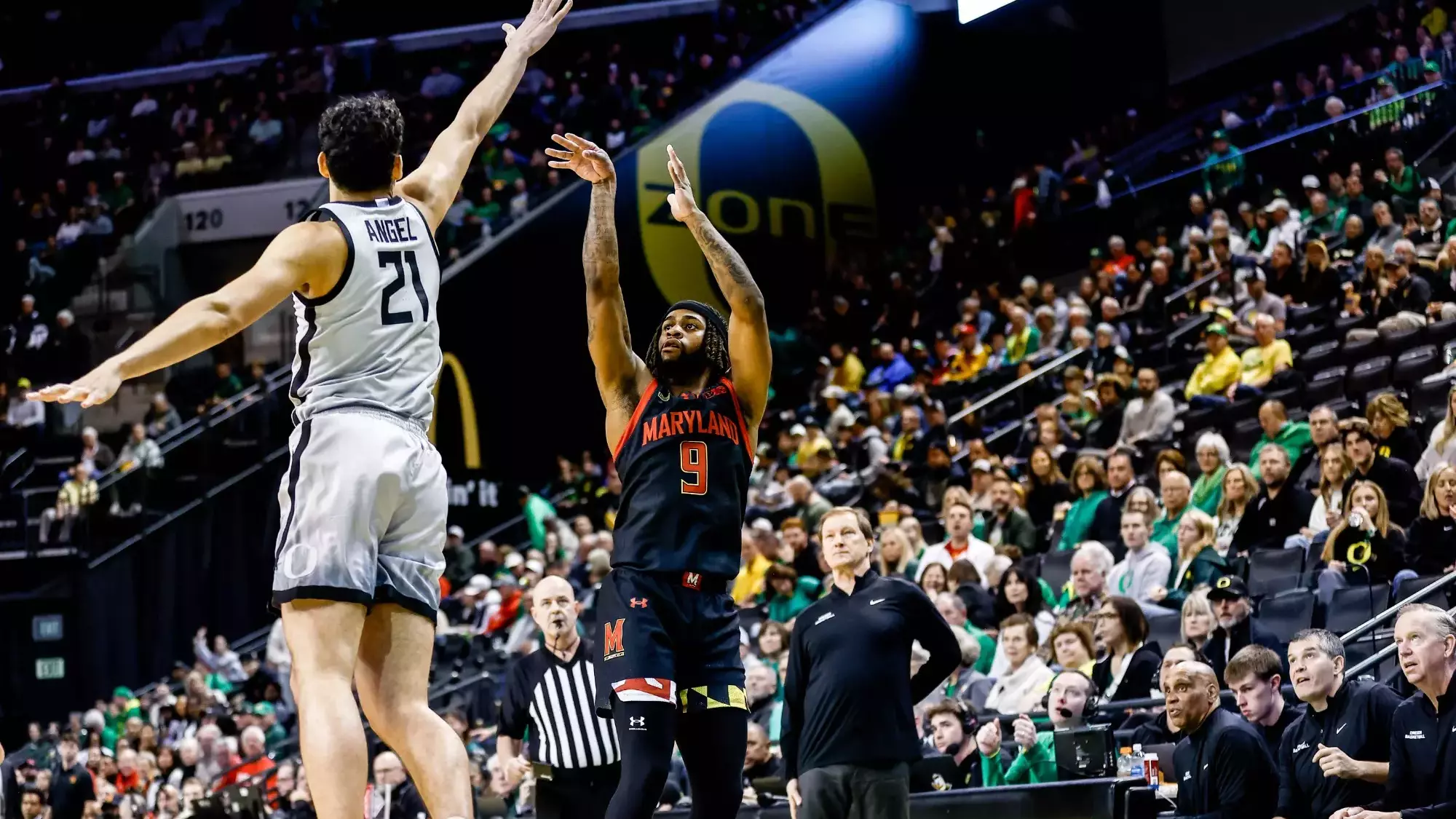 Maryland Men's Basketball vs. #9 Oregon at Matthew Knight Arena in Eugene, Oregon on Sunday, Jan. 5, 2024. Maryland Athletics