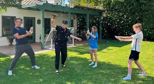Jenna Fischer/Instagram Jenna Fischer celebrating being cancer-free with her family