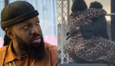 Watch as Timaya 'falls' on stage while lifting plus-sized lady during performance