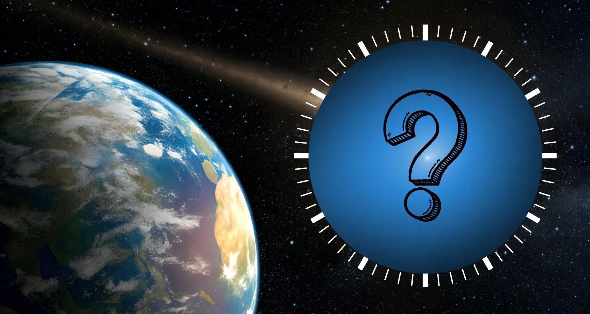 graphic showing earth on the left and interstellar comet 3I Atlas on the right