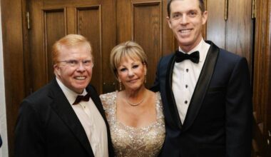 Gerald Kersten (left) underwent robotics-assisted surgery with Dr. Michael J Metcalfe (far right) this summer. Here, they stand at the Visions gala where donors raised over $3.6M to bring robotics to the Island. (Courtesy Victoria Hospitals Foundation)