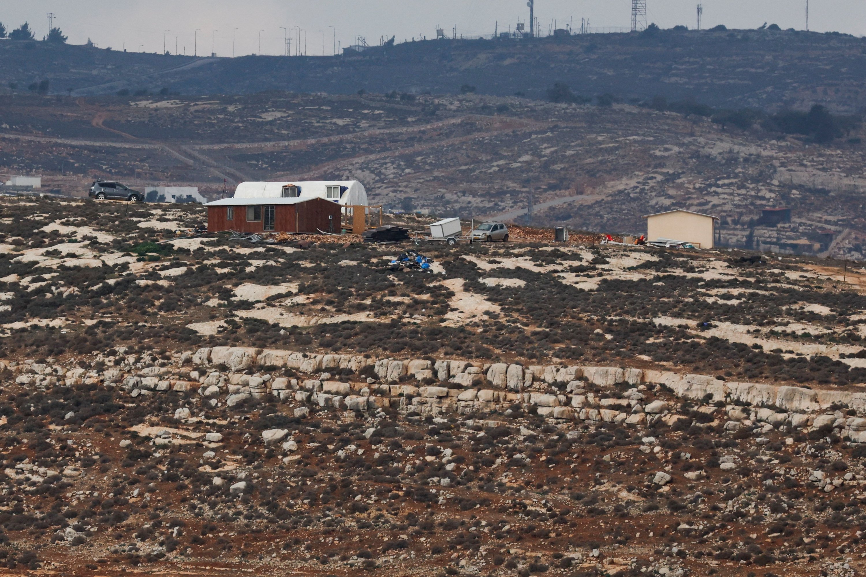 A new Israeli settler outpost near Deir Dibwan, in the Israeli-occupied West Bank December 13, 2025. REUTERS/Ammar Awad