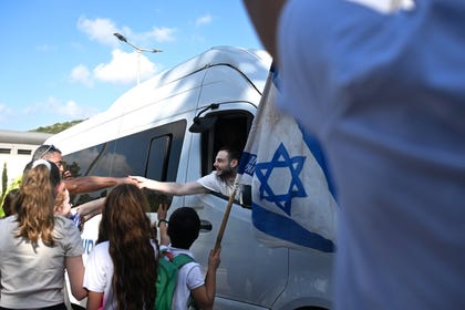 Alon Ohel upon his return from Gaza captivity, in October.