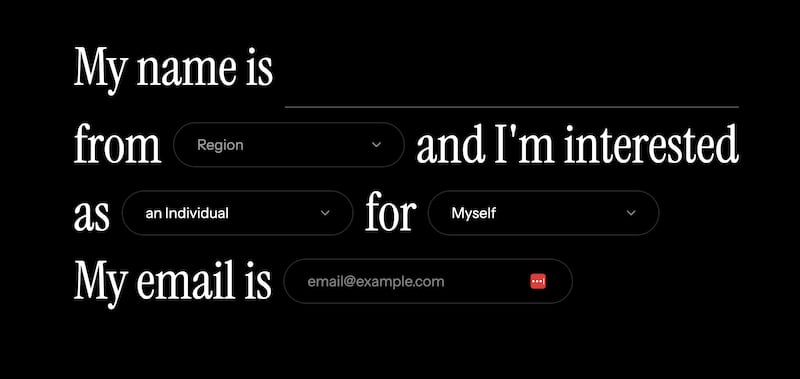 Screenshot of the Trump gold card website.
