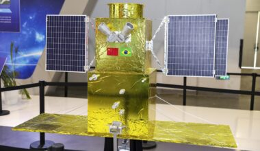 A 1:3 scale model of the China-Brazil Earth Resources Satellite 06 (CBERS-6) at the 10th China Space Day science exhibition in Shanghai on April 28, 2025. Photo: VCG