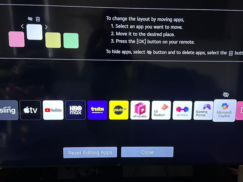 Photo of the undeleteable Copilot app on an LG smart TV
