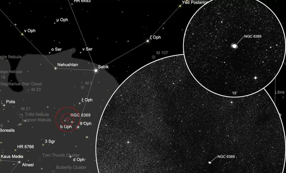 A Sky Map Showing The Location Of The Little Ghost Nebula (ngc 6369) In The Constellation Ophiuchus