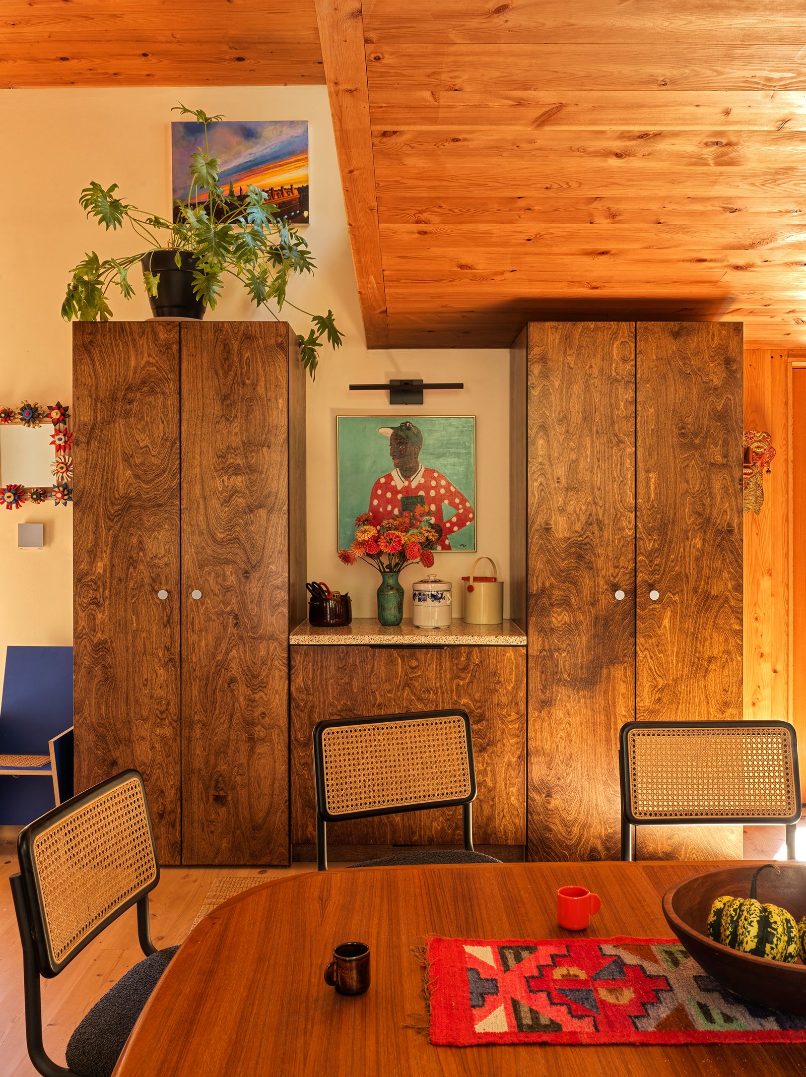 Image may contain Indoors Interior Design Wood Hardwood Stained Wood Architecture Building and Dining Room