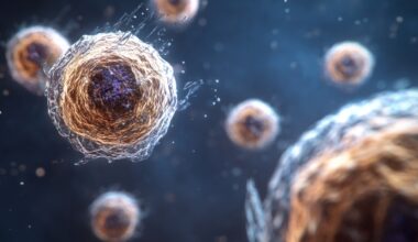 Aging cells shown under a microscope with visible mitochondrial structures