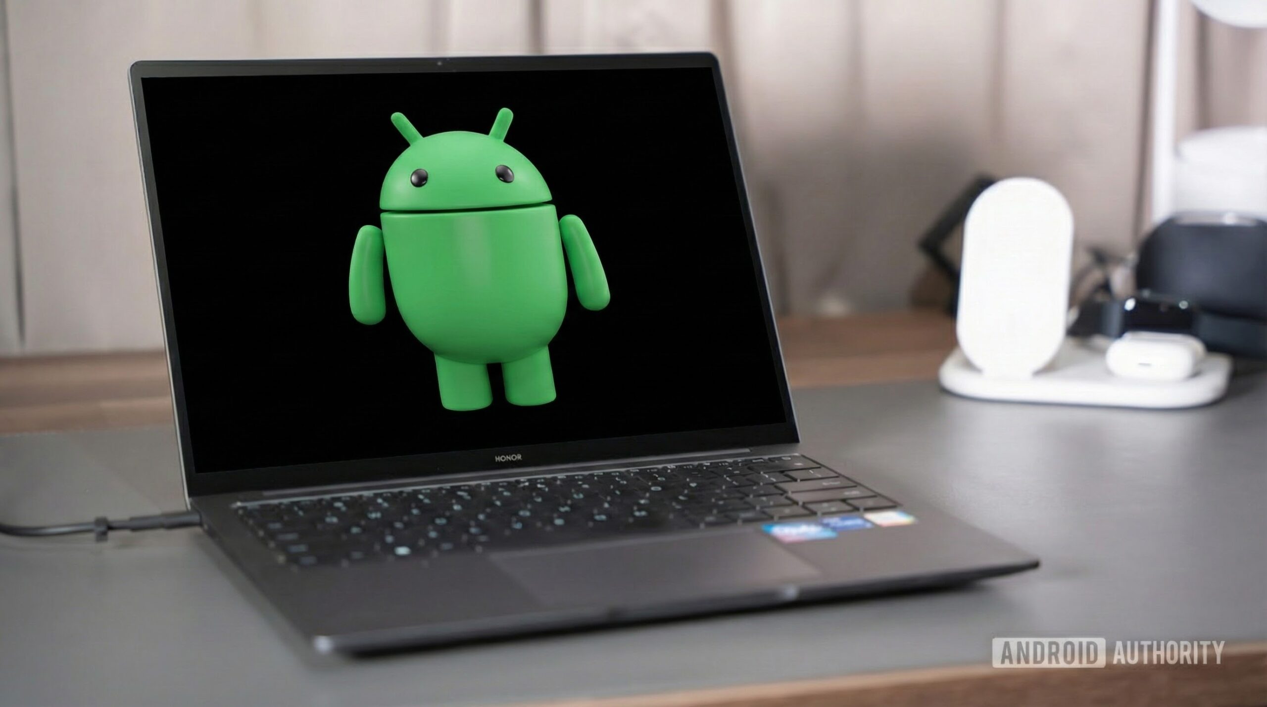 Android Bot on laptop screen