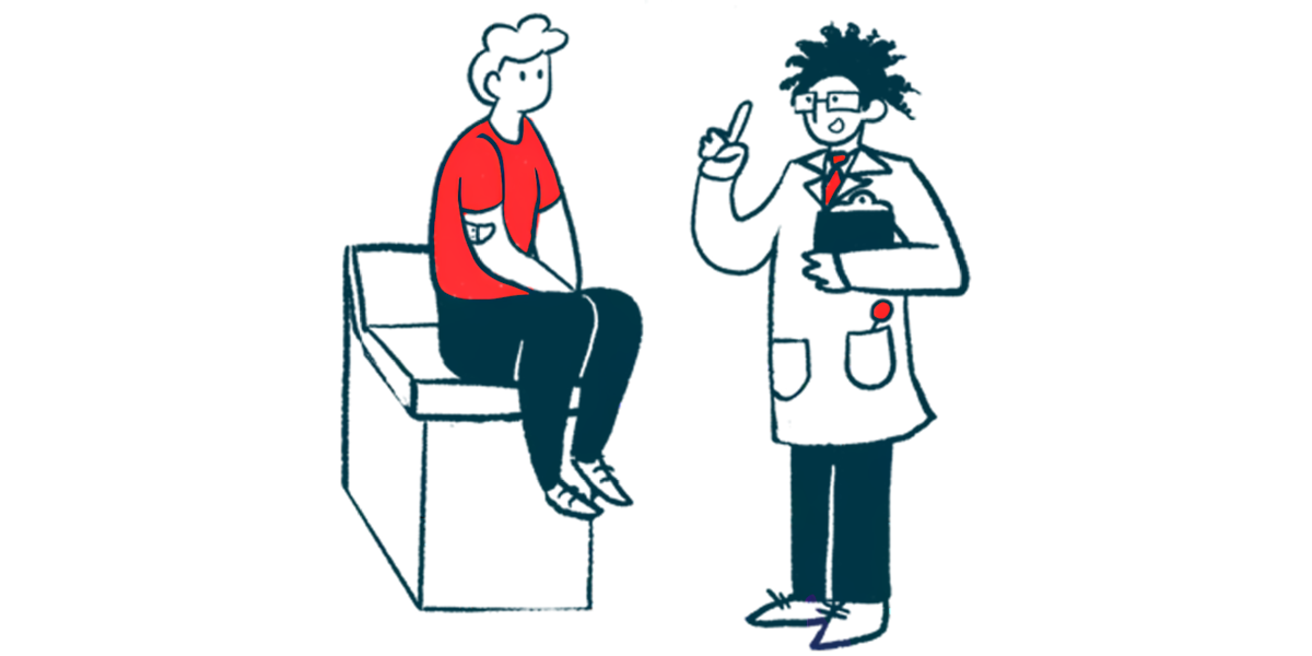 A doctor talks to a patient sitting on an examination table.