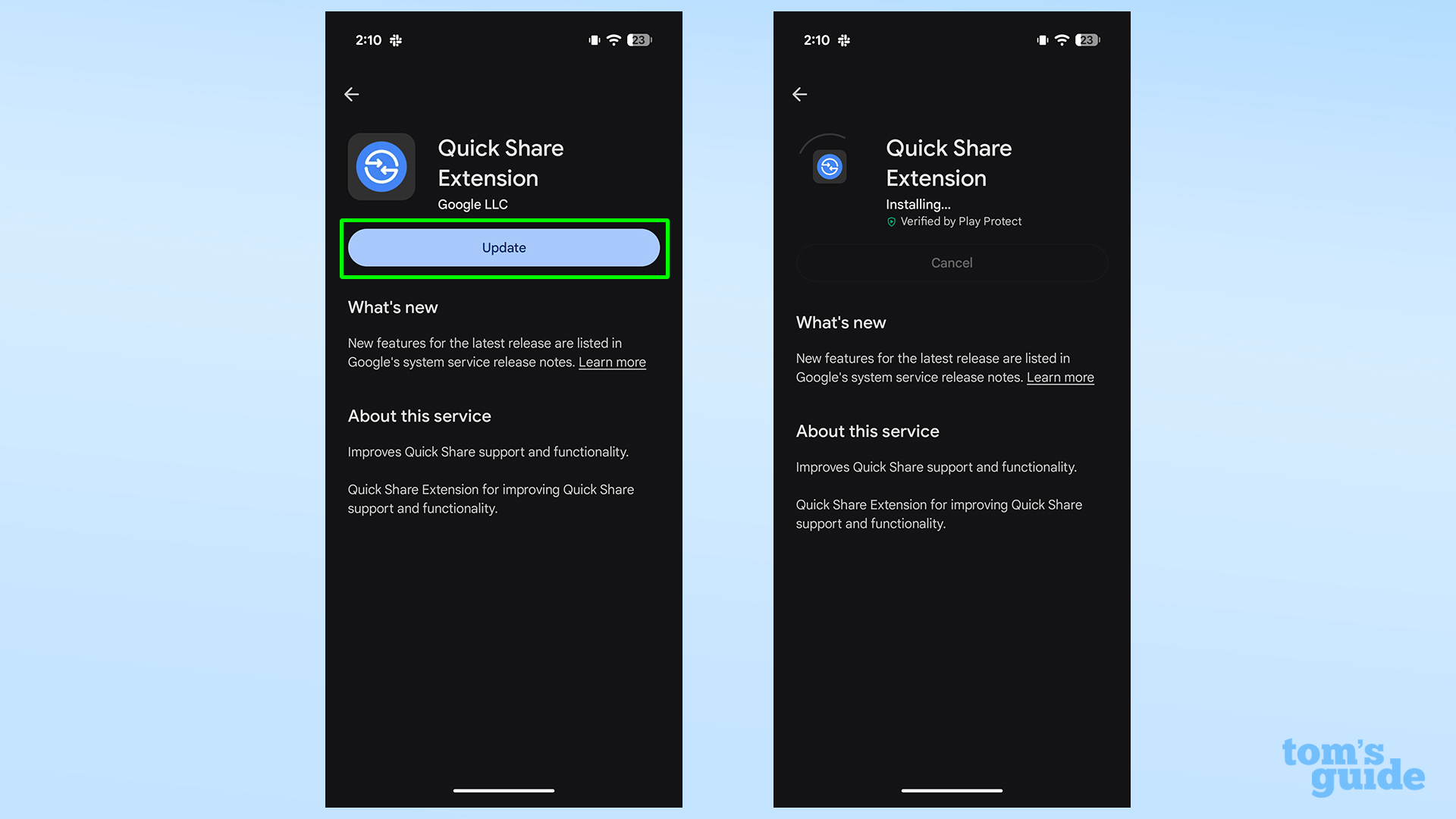 Updating Quick Share Extension via Google Play