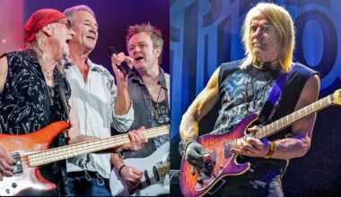 LEFT: Deep Purple perform at Campo Pequeno on November 6, 2022 in Lisbon, Portugal. RIGHT: Steve Morse of Deep Purple performs live on stage at Hard Rock Live in the Seminole Hard Rock Hotel &amp; Casino on February 10, 2022 in Hollywood, Florida.