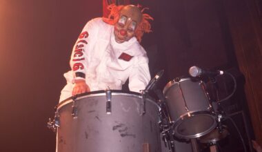 Shawn Clown Crahan onstage with Slipknot in 2000